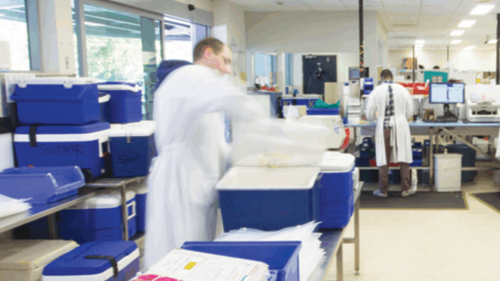 healius lab with sample transport containers